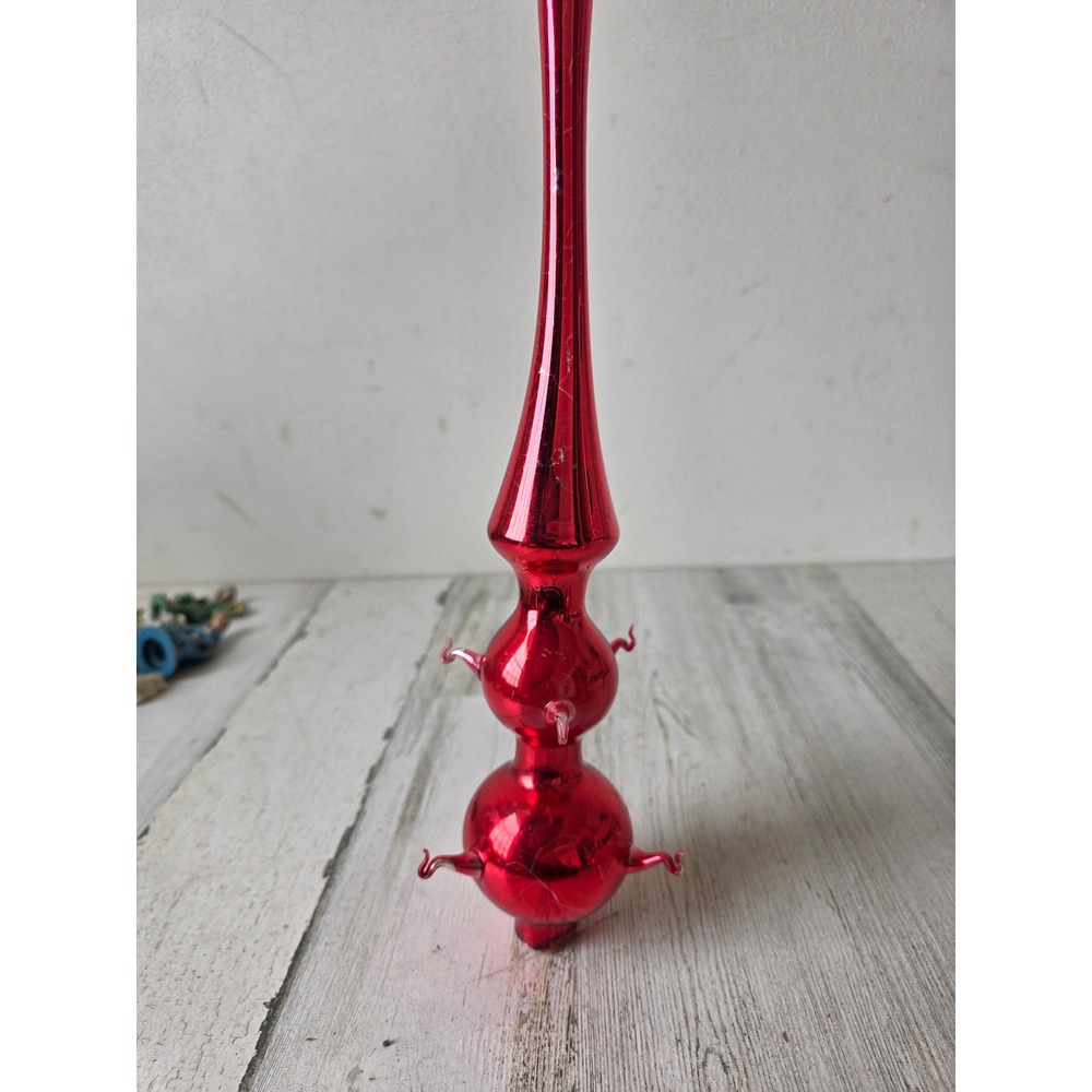 Vintage czech mercury glass red tree topper hooks antique unique Xmas decor